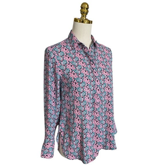 BANANA REPUBLIC Floral Pink and Blue Women's Sheer Popover Top Size XSP - Picture 2 of 6